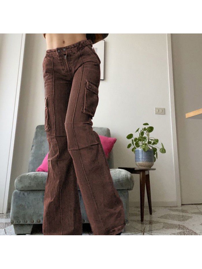 Spicy Girl Style Multi Pocket Slim Slim Slim High Waist Jeans Girl 