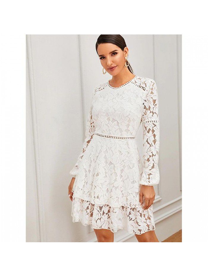 Dress Women's Lace Temperament Mid Waist Slim Fit Commuter White Patched Skirt Short Skirt
