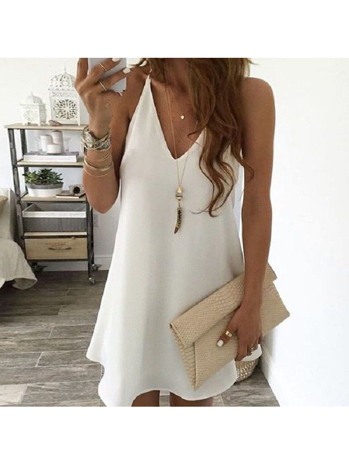 Women's chiffon suspender V-neck large swing dress 