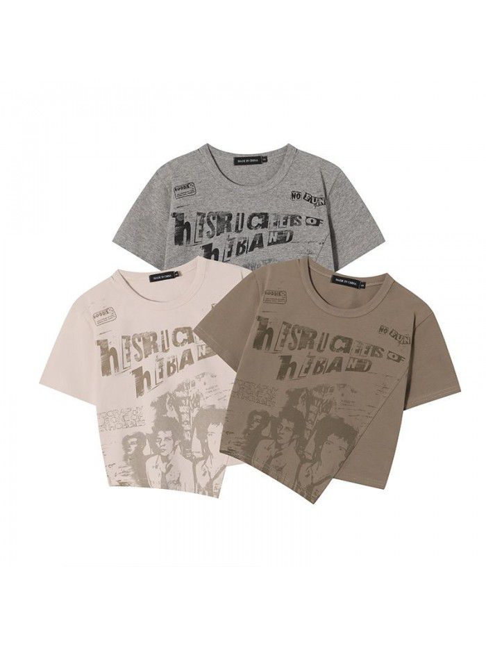 American Retro Spicy Girl Women's Short Sleeve T-shirt Summer Slim Small and Unique Short Top 