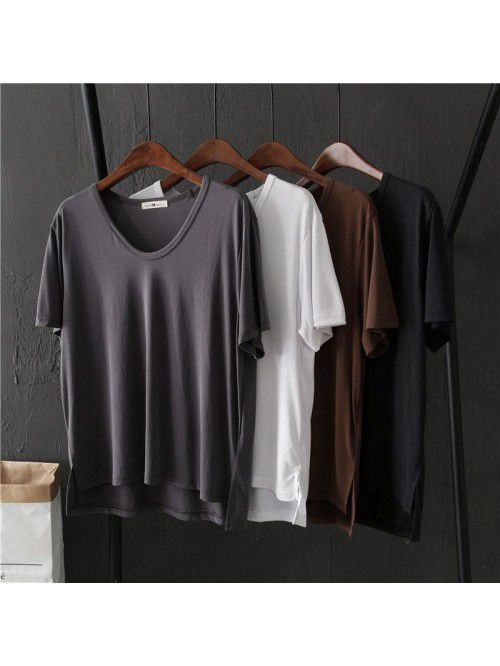 Basic solid V-neck short sleeved T-shirt for femal...