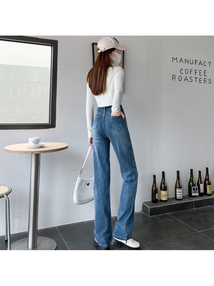 High Waist Retro Straight Leg Jeans Women's Loose Spring and Autumn New Slim Narrow Wide Leg Floor Dragging Pants Spring and Autumn 