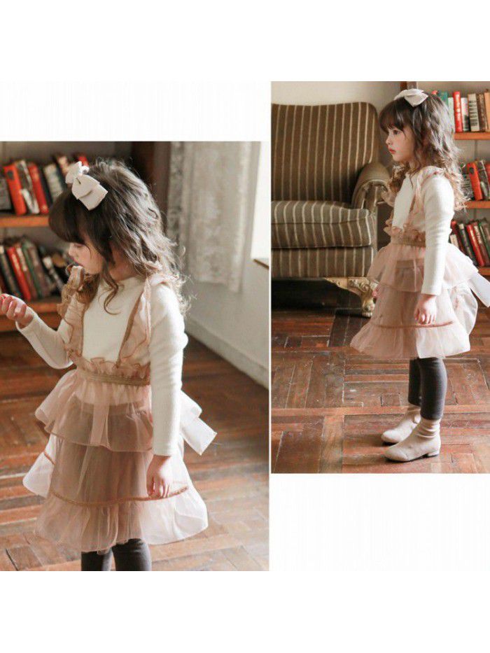 Winter Strawberry Shan Children's Clothing Girls' Fake Two Pieces of Lace and Fairy Velvet 