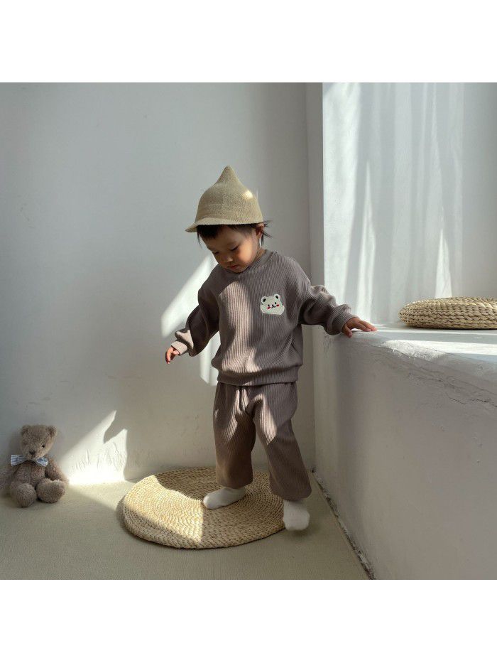 Sweater Set Autumn Bear Solid Color Set for Boys and Girls Spring 1-6 Year Old Children Autumn Set 
