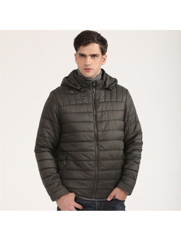 Autumn and winter hooded solid color men's cotton jacket with warm short cotton jacket