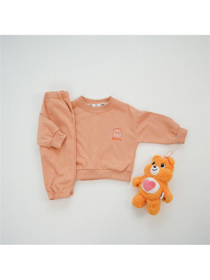 Girls' autumn clothing Korean children's clothing Autumn style solid color sports set Baby pure cotton sweaters and pants two pieces 