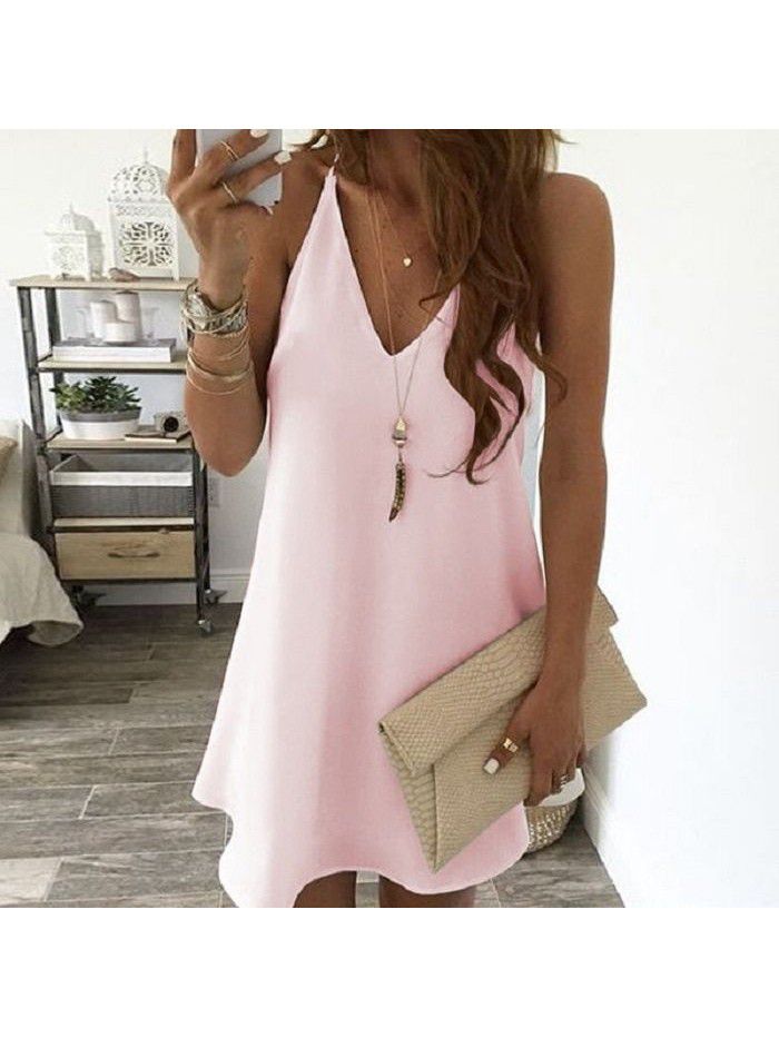 Women's chiffon suspender V-neck large swing dress 