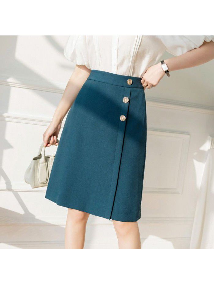 High waisted skirt, spring and summer new retro asymmetric slimming commuter A-line skirt 