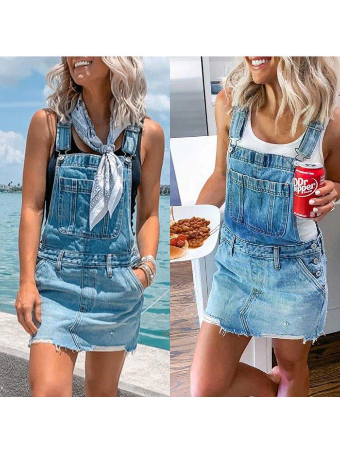 Women's Wash Water Denim Skirt Strap Skirt Slim Slim Drop Dress Dress 