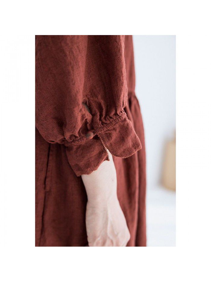 Spring New Women's Yarn-dyed Linen Show White Age Reducing Sleeve Doll Dress 
