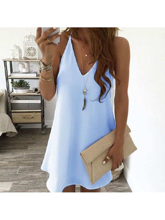 Women's chiffon suspender V-neck large swing dress 