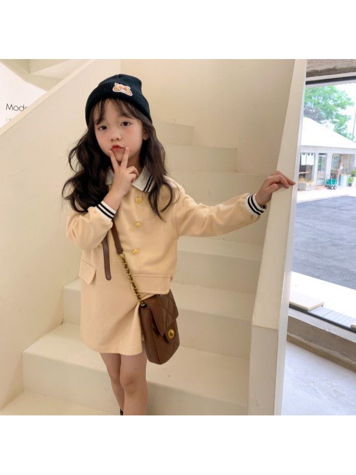 Girls' Autumn New Long sleeved T-shirt Girls' Fashionable Polo Dress Children's Fashion Long T Dress 