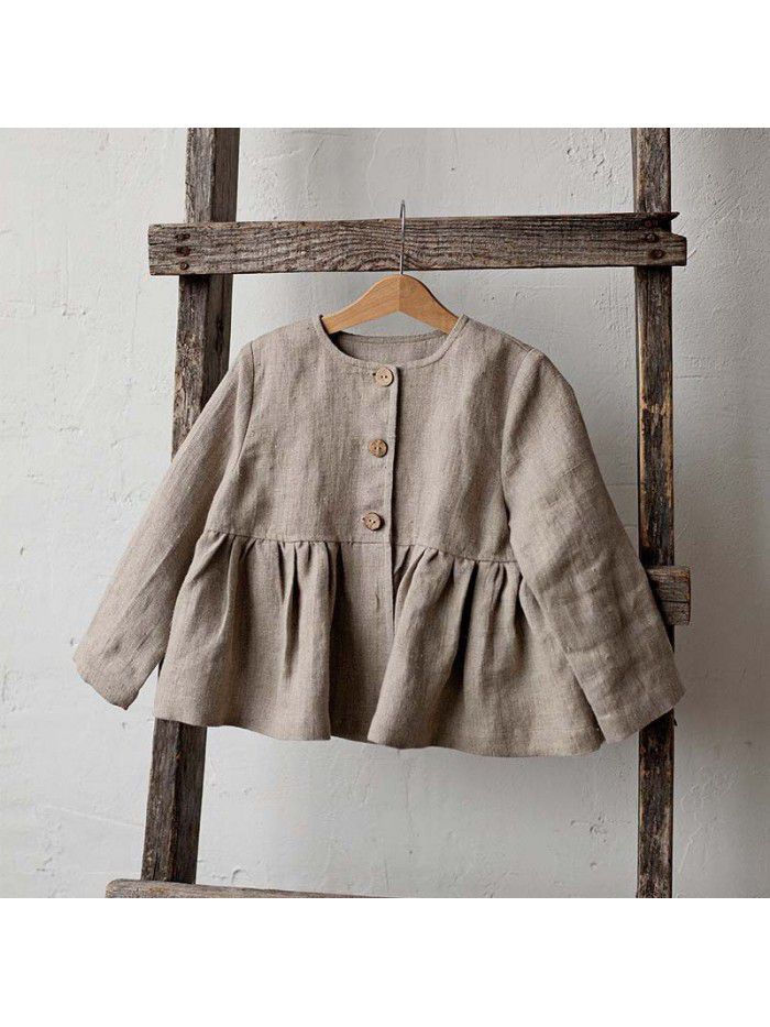 Spring and Autumn New Children's Wear Long sleeved Doll Shirt, Cotton and Hemp Small Market, Ruffle Edge Design, Girls' T-shirt Top 
