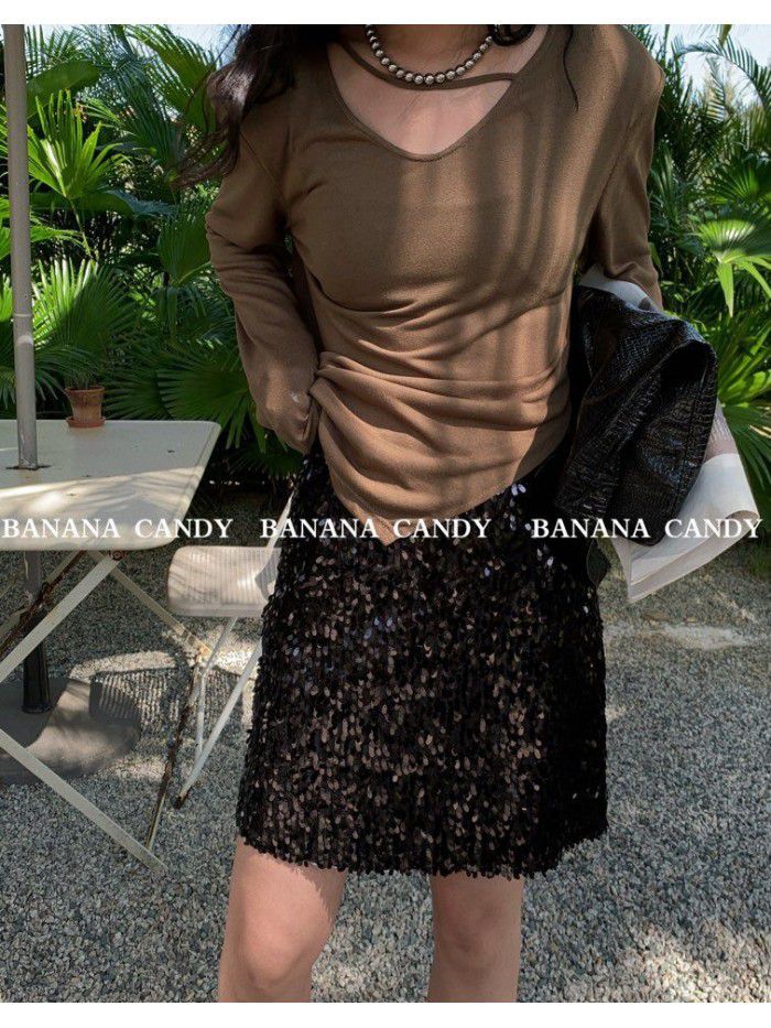 Fashionable sequin skirt with urban style, high waist and buttocks skirt 