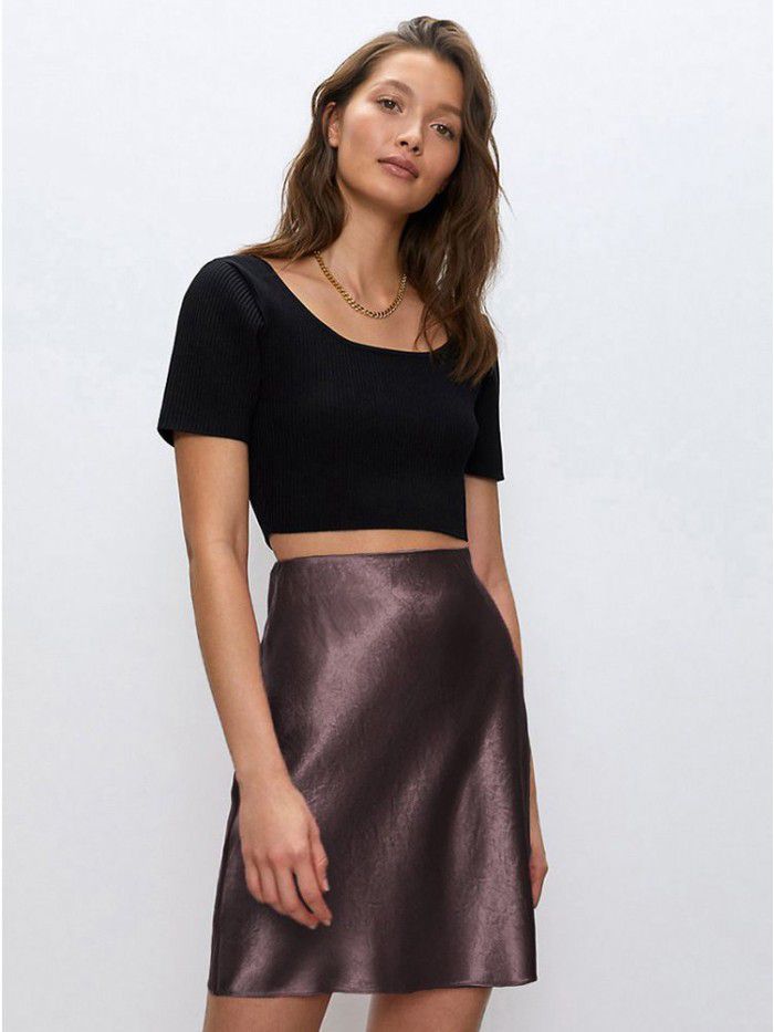 Xia Zhen Si Mulberry Silk High Waist Glossy Drop Short Skirt Half length Skirt