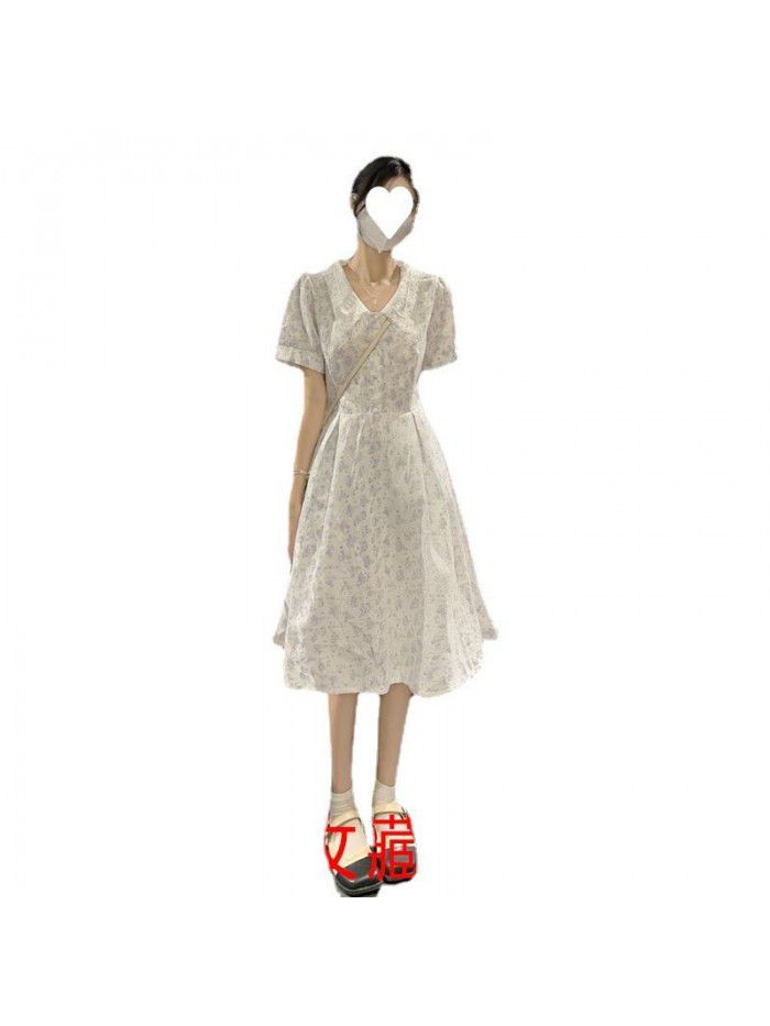 Fragmented Flower Dress Mid length Summer New Style Slim Short Sleeve French Small Dress  Fragmented Flower Dress Mid length Summer New Style Slim Short Sleeve French Small Dress