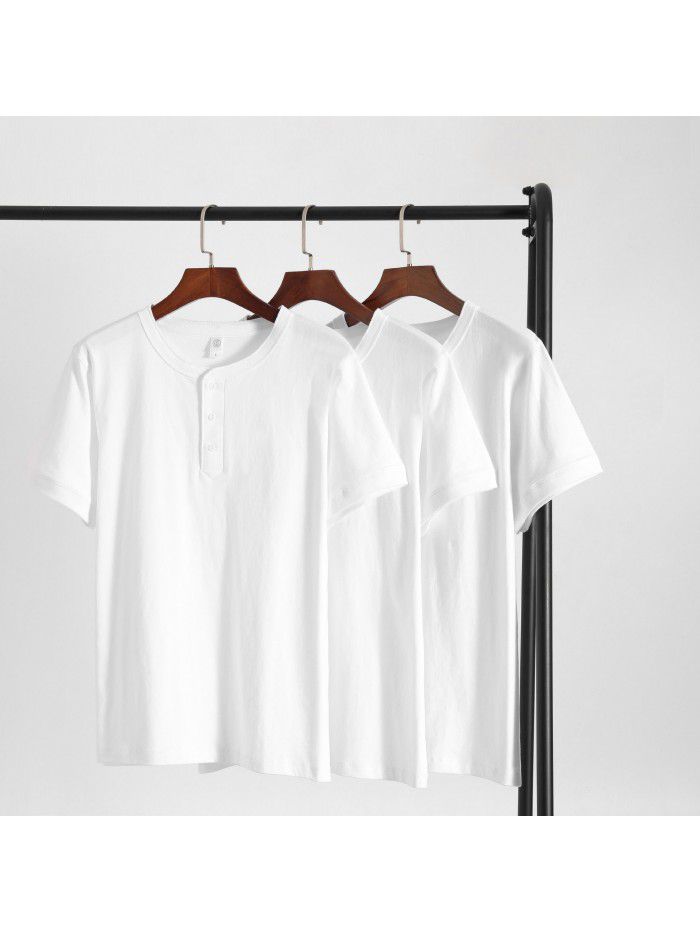 American Vintage Heavyweight Cotton Henry Shirt Short Sleeve Fitness Hardman White T-shirt Men's Summer 
