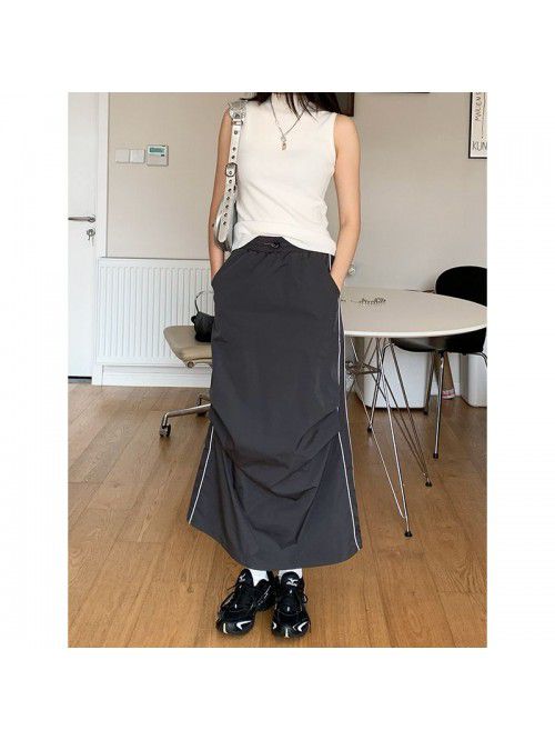 Design sense pleated small slit elastic waist skir...