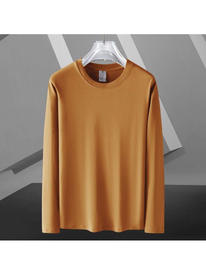 Long sleeved T-shirt for men in spring and autumn, round neck loose fitting pure white bottom shirt for men's upper garment 