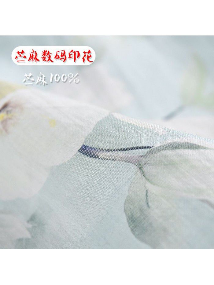 Cotton and linen women's clothing=new summer ramie printed dress for women with a slim V-neck and a retro Chinese long skirt 