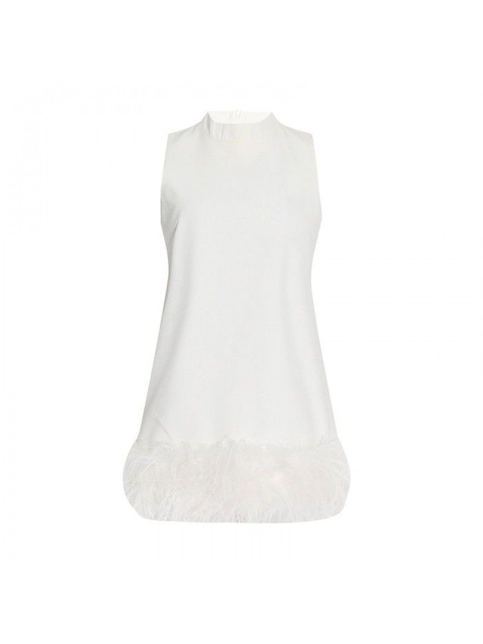 Autumn niche design feeling half high collar sleeveless solid color straight tube dress  Autumn niche design feeling half high collar sleeveless solid color straight tube dress