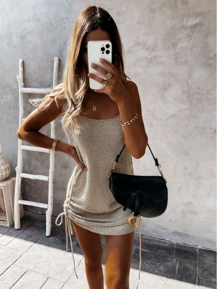 New Spring/Summer Sexy Strap Drawstring Mid Waist Skinny Open Back Dress for Women 
