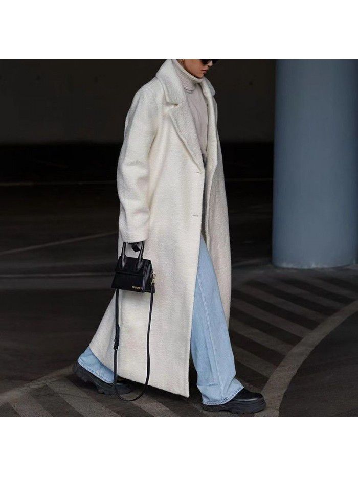 Autumn and winter warm coat long sleeved lapel women's plush top women's coat