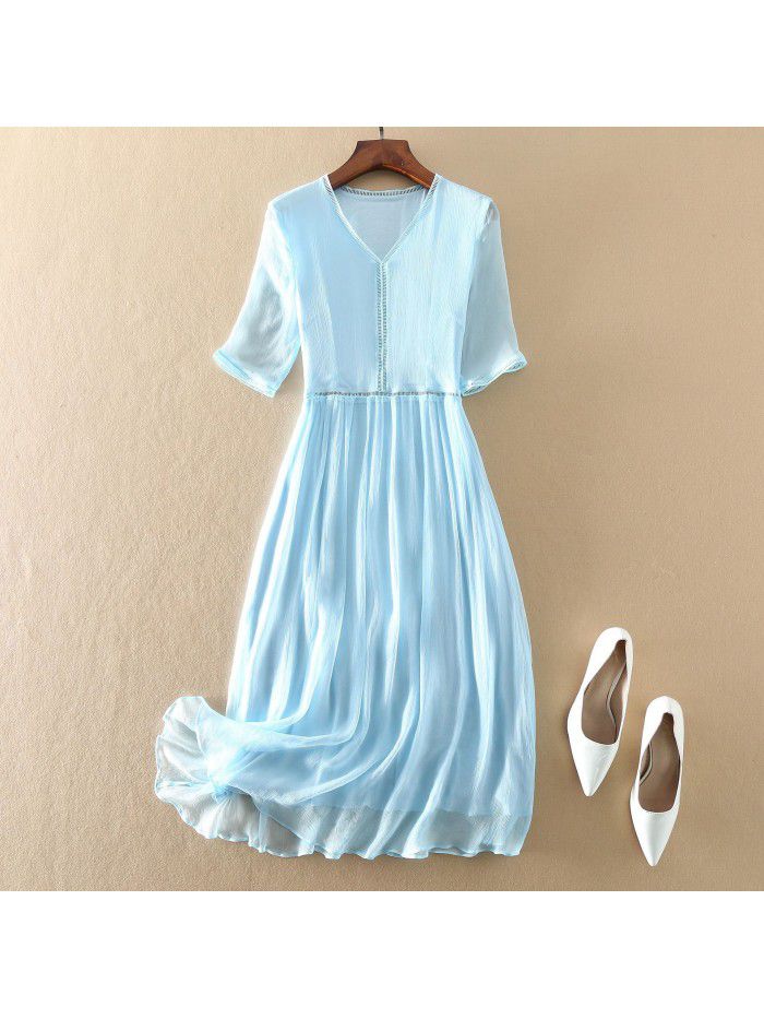 Summer New Women's Commuter Elegant Temperament White Silk Dress 