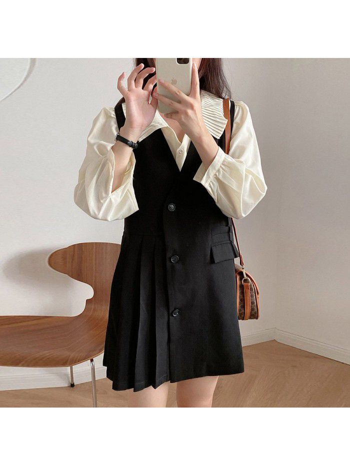 Suit dress for women's spring wear, new Korean version loose fitting small man pleated vest 