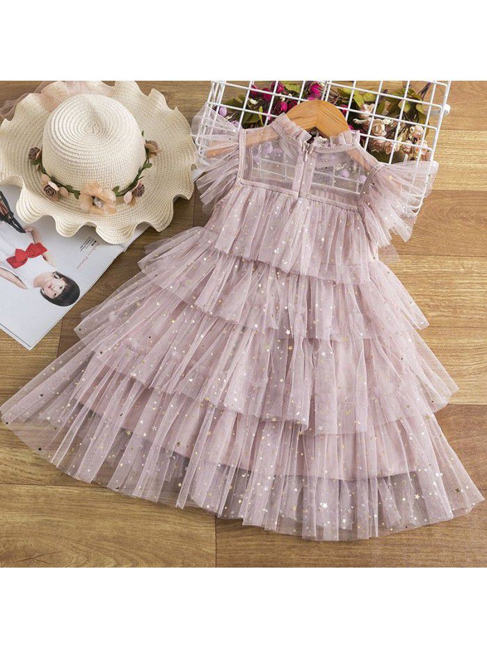 New Children's Dress Girls' Dress Fairy Dress Star Sequin Cake Mesh Children's Puff Dress Princess Dress 