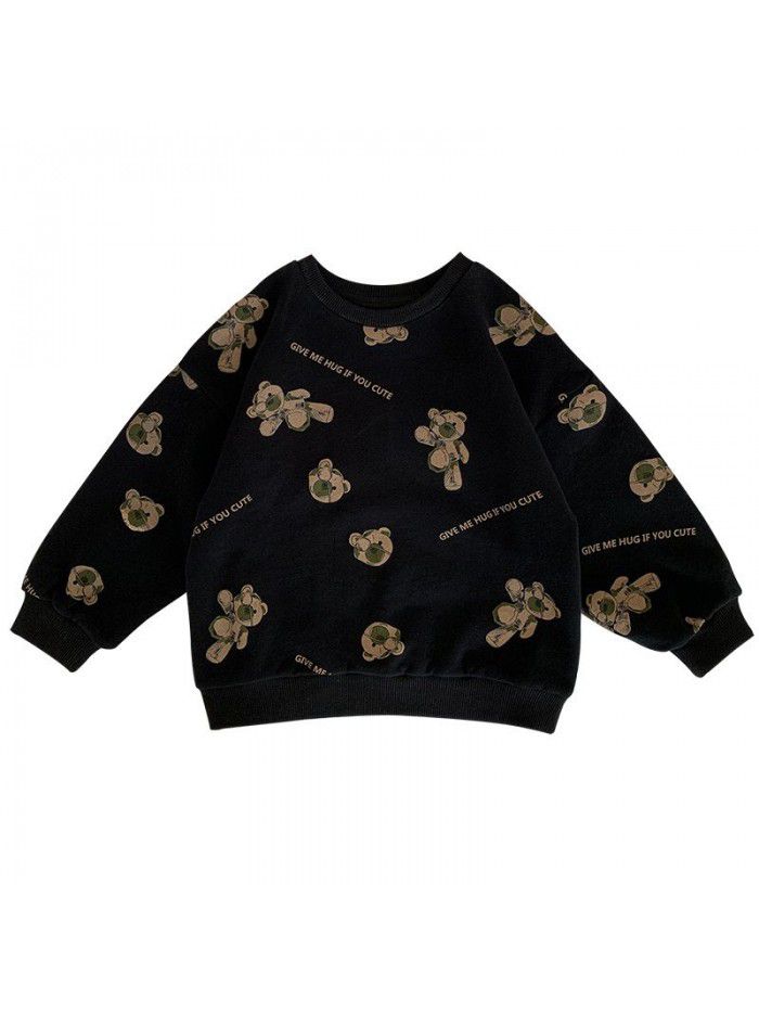 Boys' Sweater Spring and Autumn Cartoon Print Long Sleeve T-shirt Children's Bottom Top 