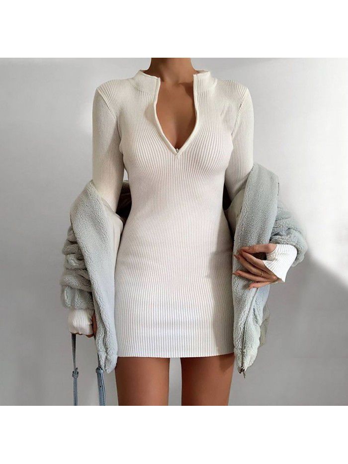 Autumn/Winter Trend Women's Long Sleeve Dress Versatile Neckline Zipper Sexy Slim Fit Wrap Hip Dress  Autumn/Winter Trend Women's Long Sleeve Dress Versatile Neckline Zipper Sexy Slim Fit Wrap Hip Dress