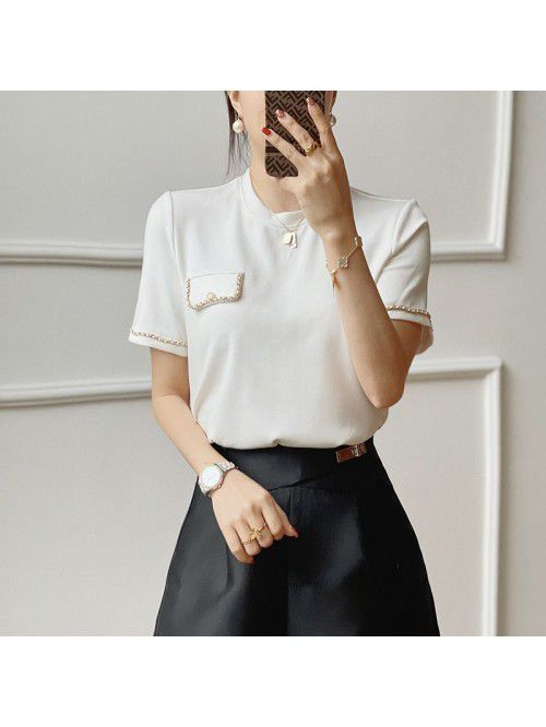 Chain T-shirt Top Slim Women's Blue 