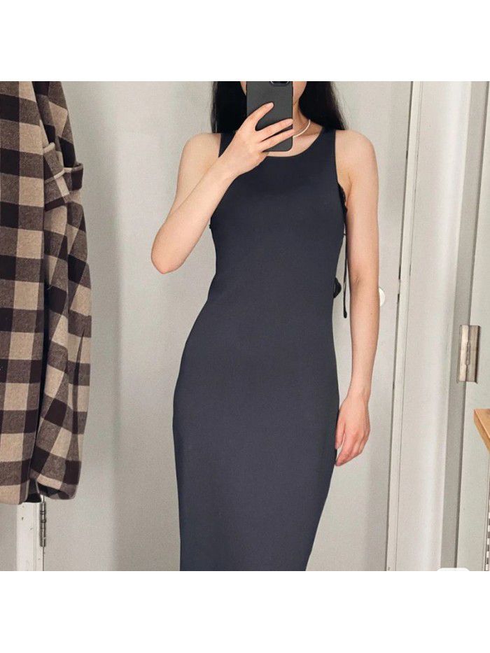 Summer New Fashion Women's Temperament Mid length Skirt Slim Fit Show Thin Bottom Knitted Tank Top Dress 