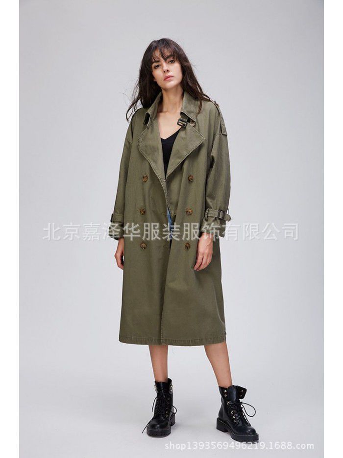 New loose and oversized casual double breasted pure cotton washed long windbreaker women's autumn coat women's coat