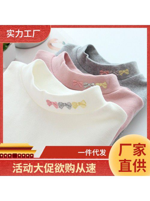 Children's cotton bottom shirt, girl's half-high n...