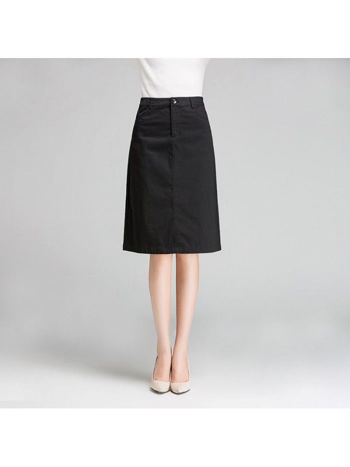 A-line skirt khaki skirt spring summer new OL professional skirt high waist slit buttocks one-step skirt white midskirt 