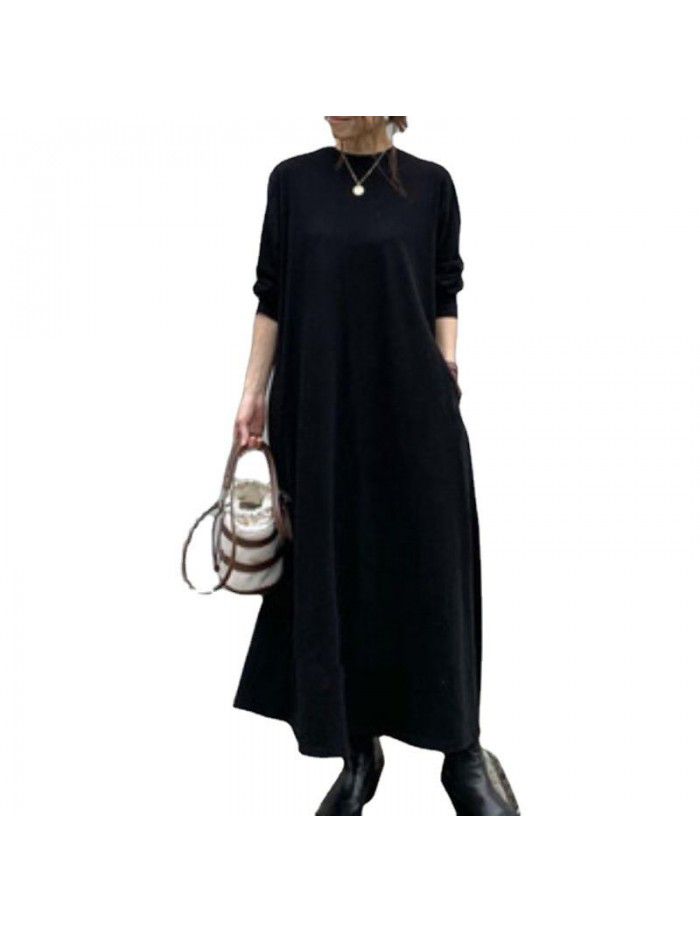 Spring and Autumn New Fashion Brand Versatile Cotton Black and White Spliced Long Sleeve Dress 