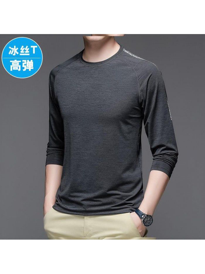 Autumn new quick-drying ice silk long-sleeved t-shirt men's casual sports fitness shirt men's outdoor trend versatile top 