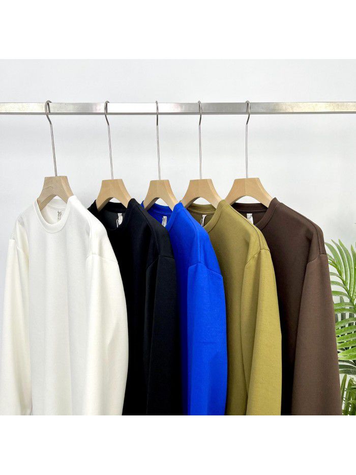 Autumn Simple Solid Color Premium Long Sleeve Fixed Dye Air Layer Special Fabric Men's Backing Versatile Loose T-shirt 