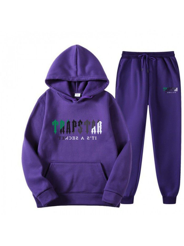 New men's hoodie set for spring, autumn, and winter, plush sweater, casual sports two-piece set 