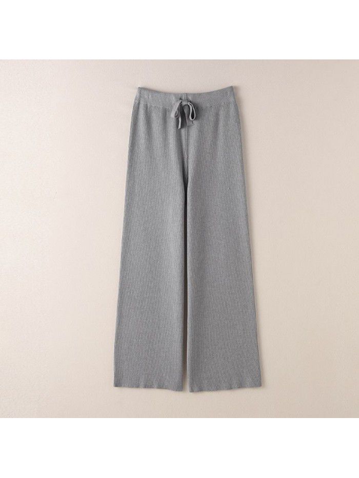 Thickened warm knitted wide leg trousers for women with high waist elastic drape straight leg trousers for small men's floor mops casual leggings 