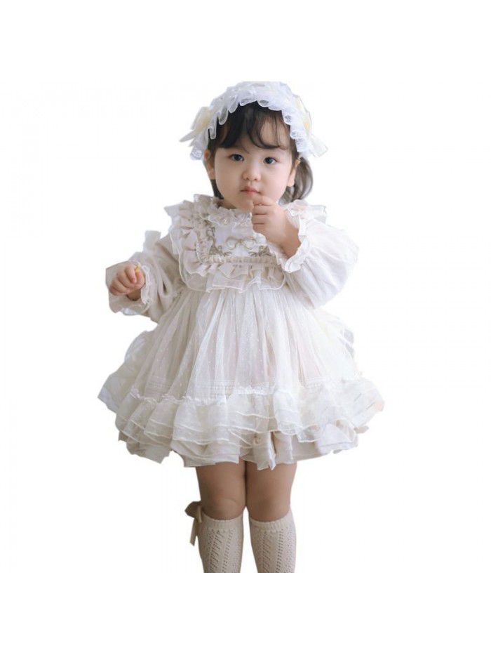 Princess dress children's dress lace fluffy yarn baby girl's first birthday dress 