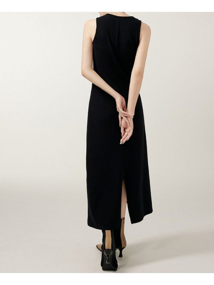 Little Black Dress French Elegant Cloud Ladder Cotton Slim Fit Sleeveless Elastic Tank Top Dress 