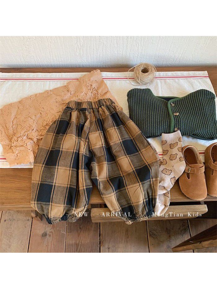 Spring and Autumn New Children's Pants Children's Korean Checkered Pants Men's Fashion Spring and Autumn Leisure Pants 