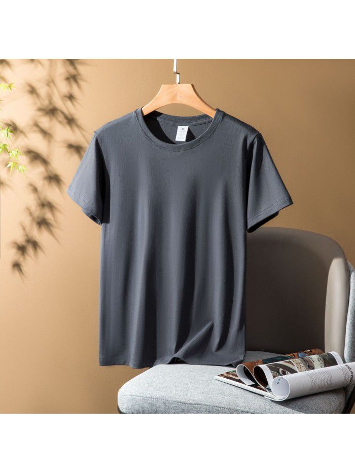 Thick Short Sleeve T-shirt for Men and Women Combed Pure Cotton Spring/Summer Solid Color Loose Half Sleeve Underlay Shirt 