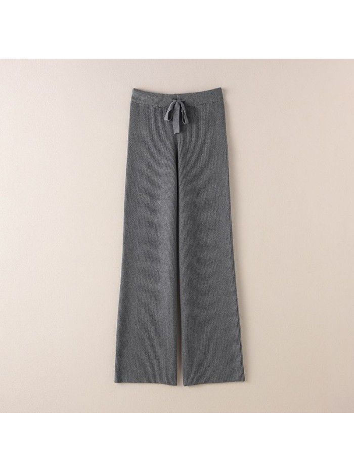 Thickened warm knitted wide leg trousers for women with high waist elastic drape straight leg trousers for small men's floor mops casual leggings 