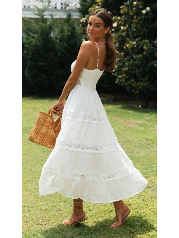 New women's bohemian suspender dress lace patchwork skirt 