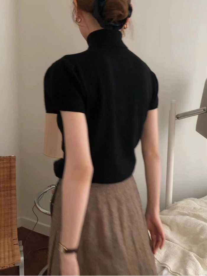Autumn and winter new wool plaid pleated casual skirt 