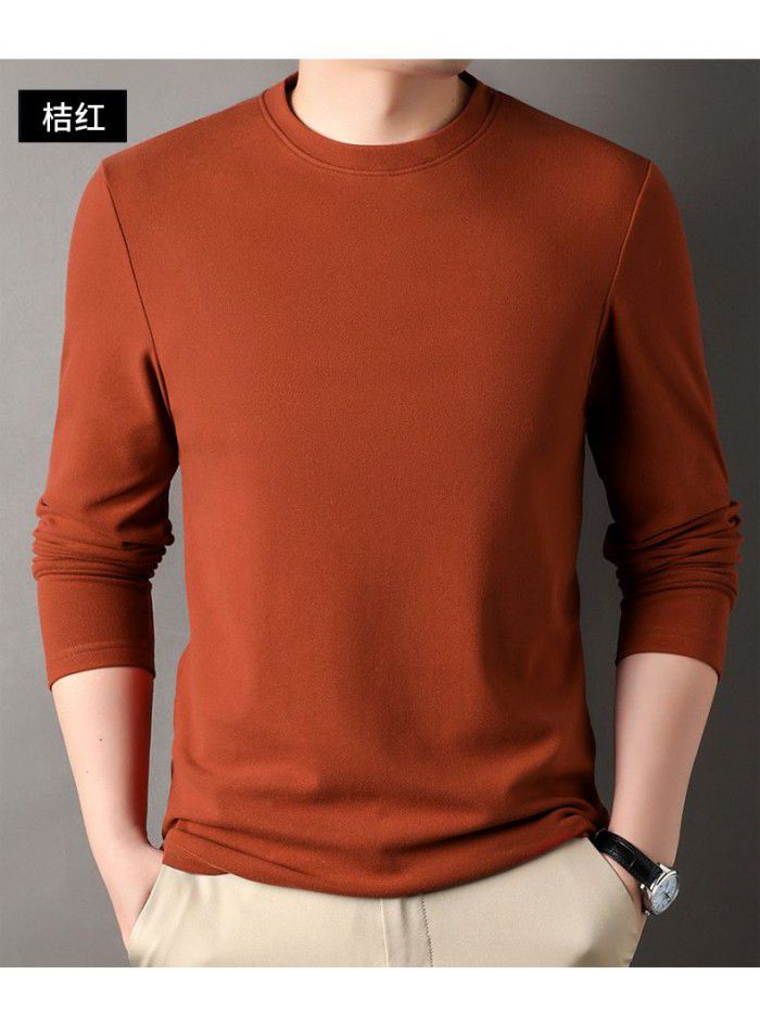 Autumn and winter new men's long sleeved double-sided velvet T-shirt with round neck men's long sleeved German velvet casual bottom shirt 